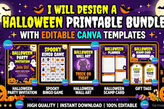 design a halloween printable bundle editable canva templates