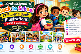 illustrate back to school choildrens book art for KDP and classrooms