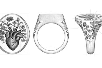 hand draw signet ring pencil sketch ring design cad model jewellery design 3dm