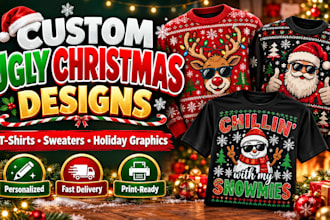 design custom ugly christmas sweater and t shirt graphics