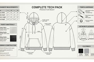 fashion techpack streetwear technical flat sketch clothing techpack design