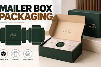design mailer box, subscription box, ecommerce packaging, dieline with 3d mockup