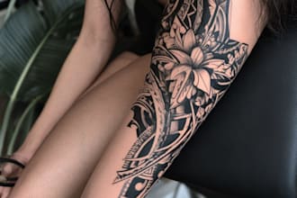 draw a detailed custom tattoo artwork from your concept