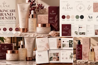 design skincare brand identity, beauty logo, packaging and brand guidelines