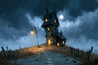 a fantasy horror house road illustration