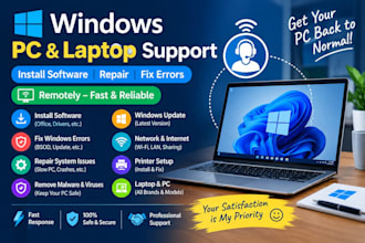install software, repair, fix windows, computer, pc, laptop remotely