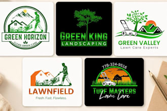 do modern tree care,grass trimming, lawn care, landscape logo for your