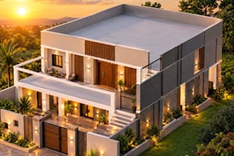 design modern 3d house exterior and realistic home render