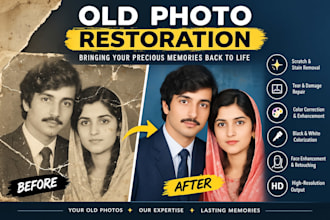 restore, repair and enhance old damaged photos