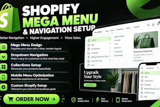 design shopify mega menu, navigation, dropdown menu and product collections
