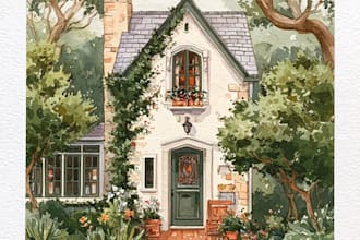 create a watercolor house painting