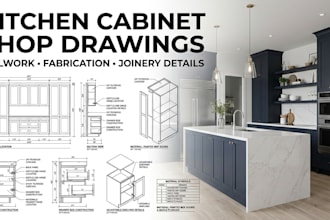 create detailed kitchen cabinet shop drawing and millwork drawing fabrication