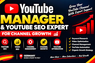 be your youtube manager and you,tube SEO expert for channel growth