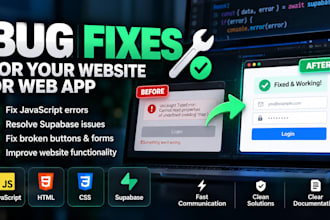 fix bugs in your website, web app or supabase database