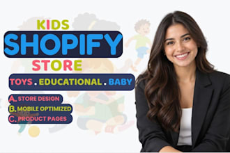 design a professional shopify kids store, toy store, educational toy store