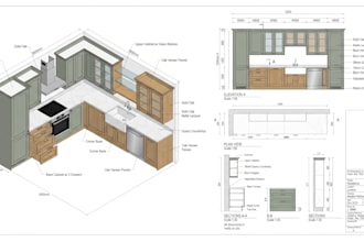 design kitchen cabinet, 3d layouts, elevations, and cabinetry drawings