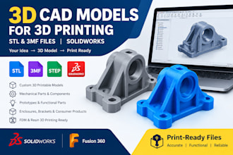 create 3d cad models for 3d printing, printable, stl, 3mf file for solidworks