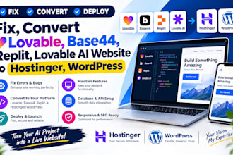 fix, convert lovable, base 44 replit ai website to hostinger wordpress elementor