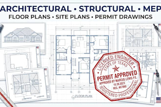 provide architectural structural mep plans and stamp in florida texas for permit