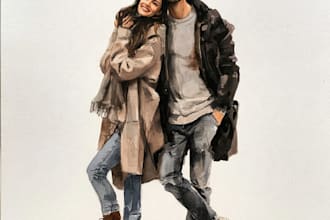 design a professional watercolor couple portrait
