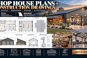 create shop house plans and construction drawings in texas, missouri