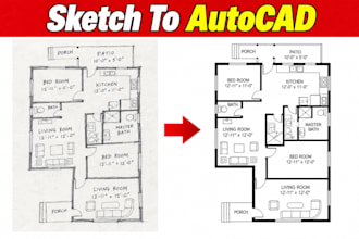 redraw sketch to editable 2d autocad dwg floor plan blueprint draftmans