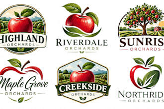 design a professional, fruit, organic, healthy food, orchard, natural apple logo
