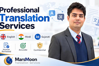 translate documents and all type of marketing content in hindi gujarati, english
