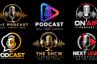 design a modern microphone, audio, media, show, or entertainment podcast logo