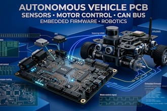 design autonomous vehicle pcb, sensors, motor control, can bus and firmware