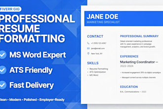 do resume  CV typing and formatting in ms word