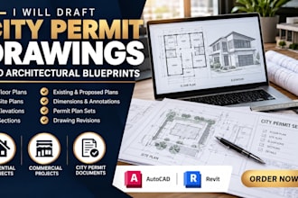 draft city permit drawings and architectural blueprints
