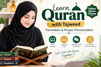 teach you quran with tajweed, translation and proper pronunciation