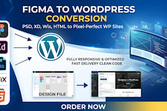 convert figma, PSD, xd, or wix to wordpress using elementor