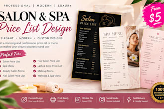 design modern salon price list, beauty price list, spa menu