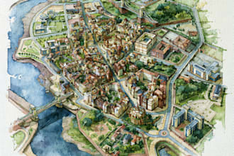 illustrate custom digital watercolor site map