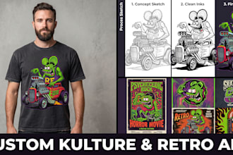hand draw retro monster artwork for t shirts poster car cartoon and album covers