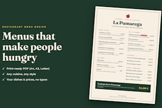 design a professional restaurant menu, cafe menu or food menu