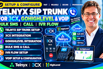 setup telnyx sip trunk for 3cx, gohighlevel and voip, bulk sms call, ivr flow