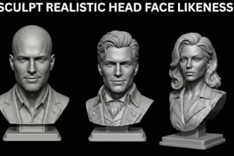 sculpt realistic 3d head bust with face likeness from your photo for 3d printing