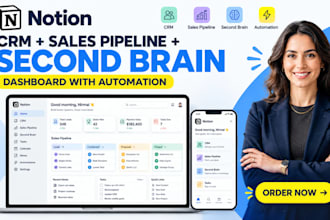 build notion dashboard, sales pipeline CRM second brain template with automation