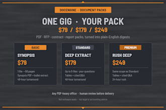 summarize your PDF or business docs into a clear synopsis and extract pack