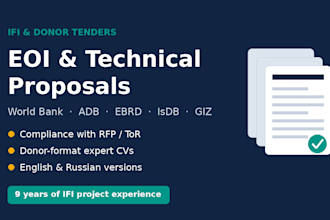 prepare eoi and proposals for ifi tenders adb, giz and so on