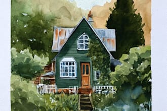 create a hand painted watercolor house