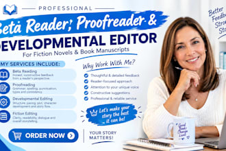 be your beta reader, proofreader, fiction novel book developmental book editor