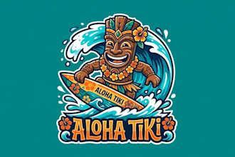 create modern aloha tiki surfing ber mascot logo design