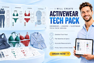 create activewear tech packs swimwear lingerie sleepwear tech pack design