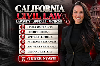 be your civil attorney in california and write lawsuits, appeals,motions,petions