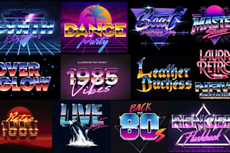 create 70s 80s 90s retro vintage chrome neon synthwave logo