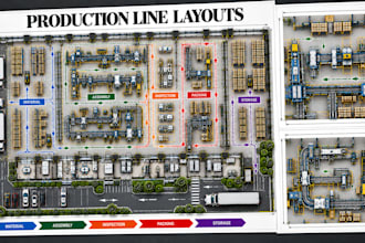 design production line layouts, assembly workflows, factory floor plans
